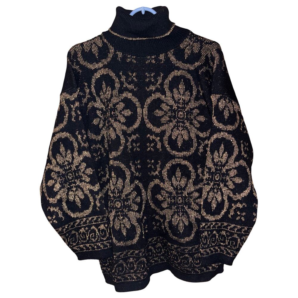Vintage Arielle women’s black metallic gold turtleneck sweater